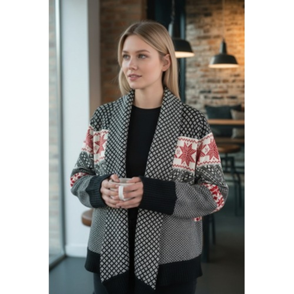 Telluride Clothing Co Cardigan Womens Medium Black Fair Isle Lambswool Sweater